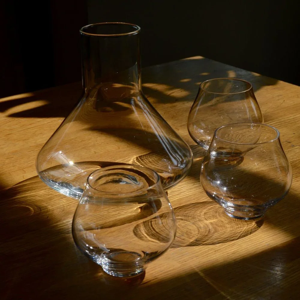 Crate & Barrel Decanter and 3 Glasses